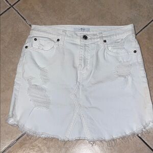 White Distressed Denim Skirt M